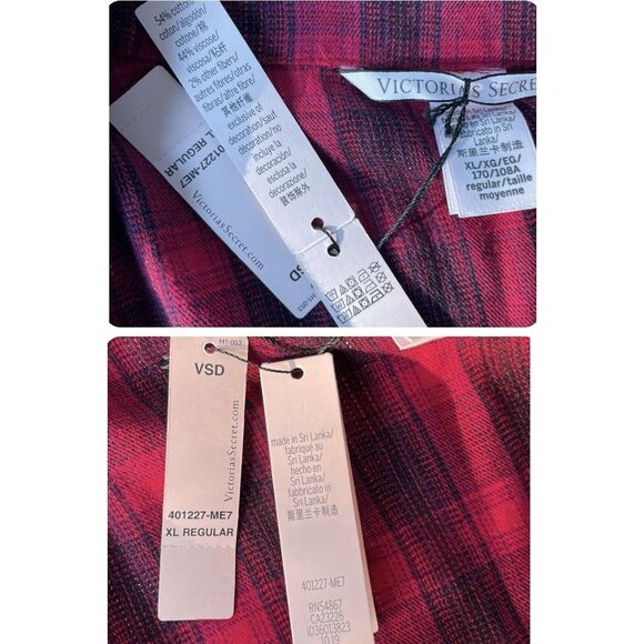 Victorias Secret Pajamas Flannel Plaid Long Sleeve Shirt Pants Red Black XL NWT - Picture 7 of 7